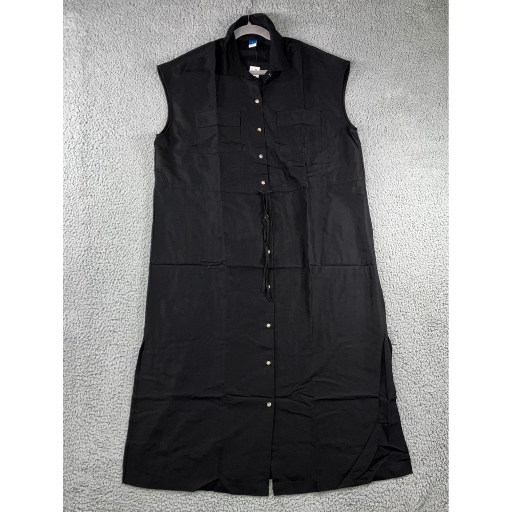 Old Navy‎ Sleeveless Button Up Dress Women Large Mid Length Black Drawstring NWT